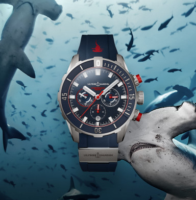 The limited edition of Ulysse Nardin Diver Chronograph with the character of a hammerhead shark